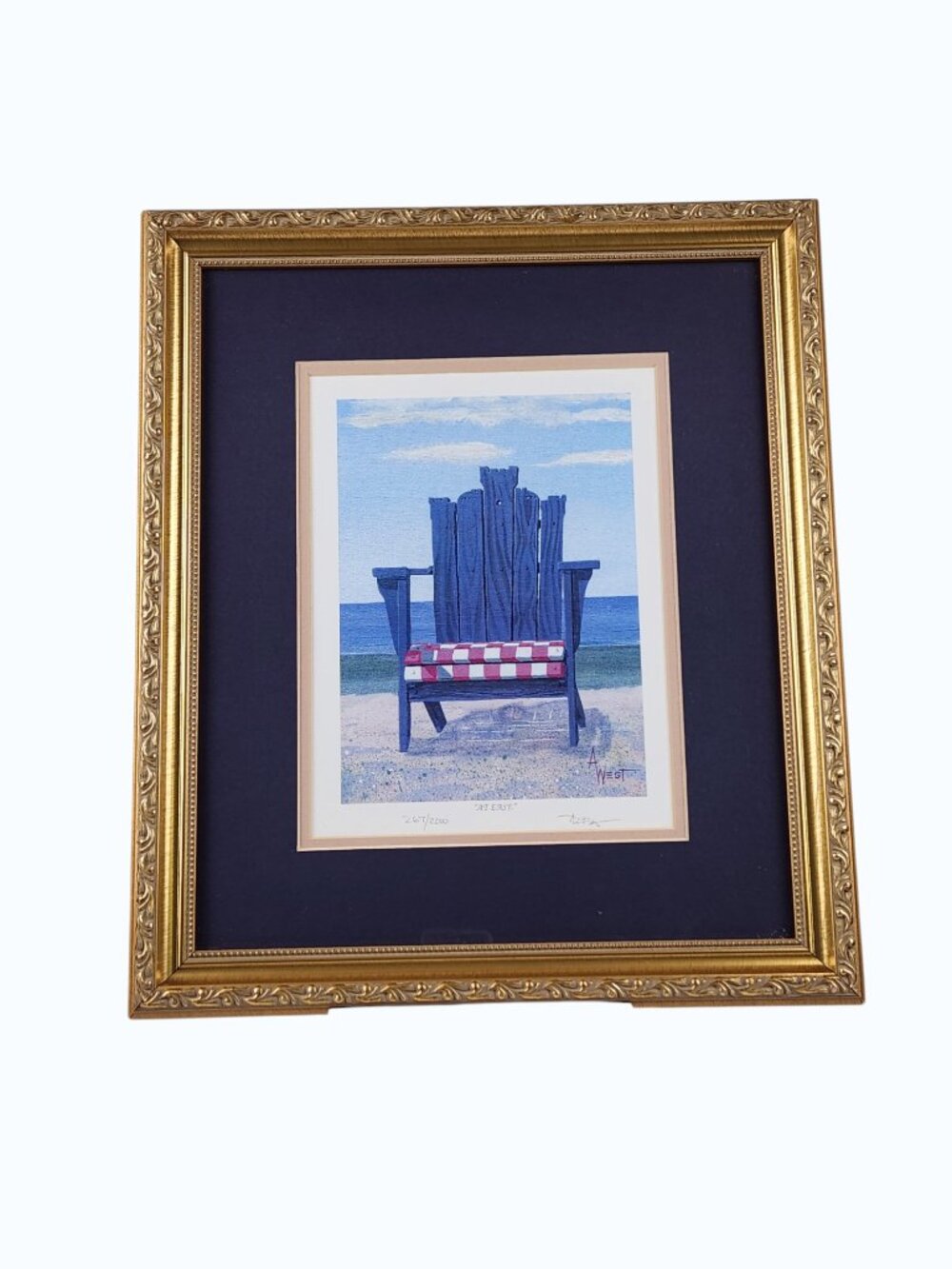 A. West Signed Numbered Print 267/2000 • “At Ease” • Framed Coastal Art